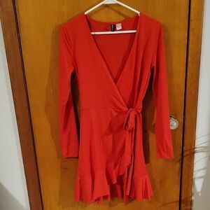 Divided Bold Red Long Sleeve Dress